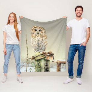 Couverture Polaire Chouette tawny dans l'aquarelle fine art de l'oise