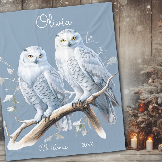 Couverture Polaire Chouettes neige de Noël Hiver Personnalisé (Créateur téléchargé)