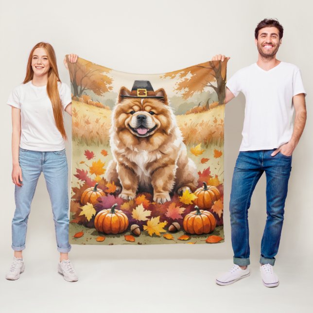 Couverture Polaire Chow Chow À L'Automne Feuille L'Art Thanksgiving (En situation)