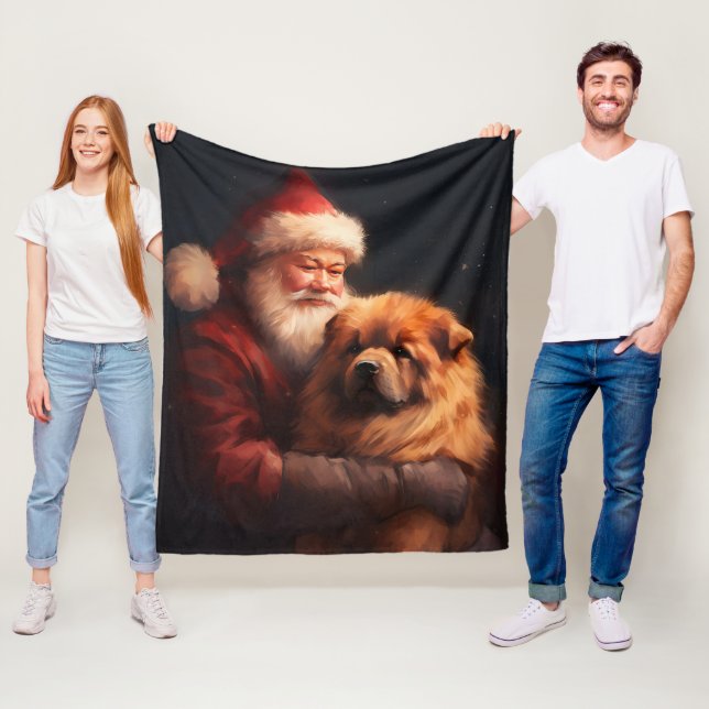 Couverture Polaire Chow Chow avec Noël Festif du Père Noël (En situation)