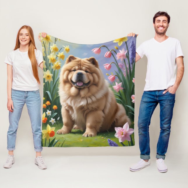 Couverture Polaire Chow Chow Chien Fleurs de printemps Peinture (En situation)