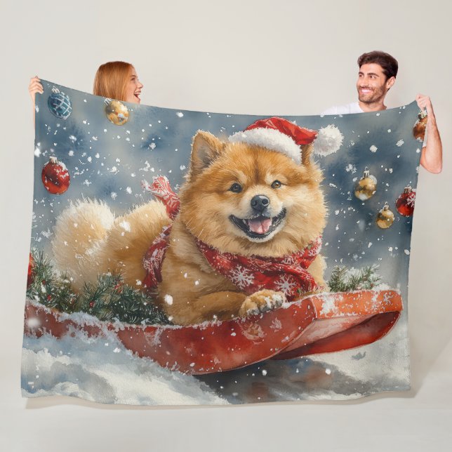 Couverture Polaire Chow Chow Dog in Sledge Let's neige Christmas (En situation)