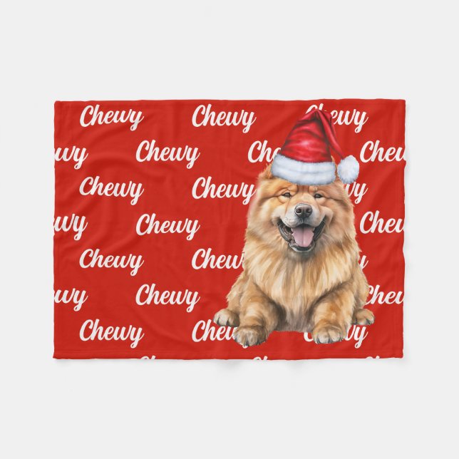 Couverture Polaire Chow Chow Père Noël Chien avec un nom personnalisé (Devant (Horizontal))