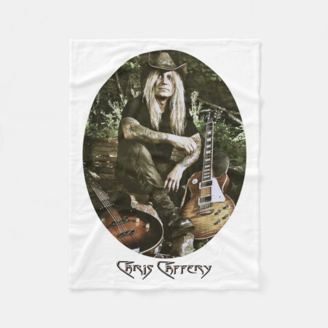 Couverture Polaire Chris Caffery assis avec des guitares (ovale) (Devant)