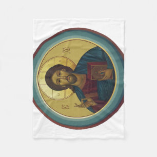 Couverture Polaire Christ Pantocrator byzantin Mosaïque ronde Art
