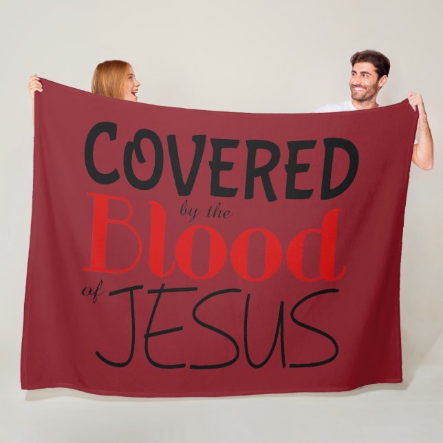 Couverture Polaire Christian COUVERT PAR LE SANG DE JÉSUS Fleece Blan (En situation)