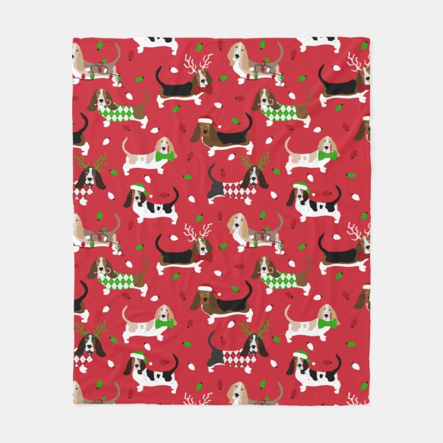 Couverture Polaire Christmas Basset Hound (Devant)