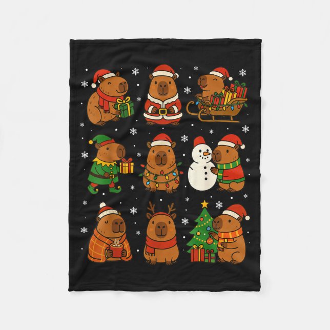 Couverture Polaire Christmas Capybara Santa Hat Funny Xmas Men Women  (Devant)
