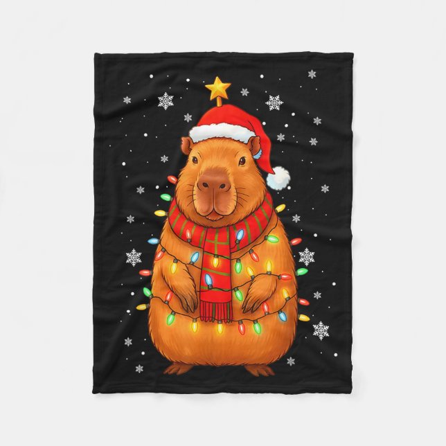 Couverture Polaire Christmas Capybara With Santa Hat Xmas Lights Tree (Devant)