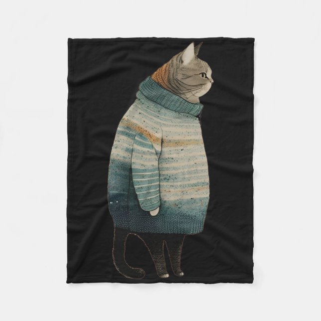 Couverture Polaire Christmas Cats Fun Kitten Pet Fat Gray Cat In  (Devant)