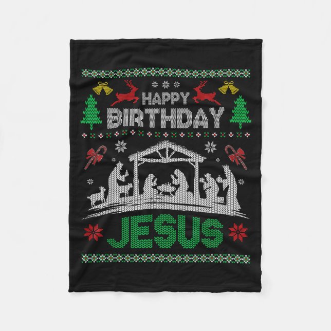 Couverture Polaire Christmas Outfit Happy Birthday Jesus Holiday Ugly (Devant)