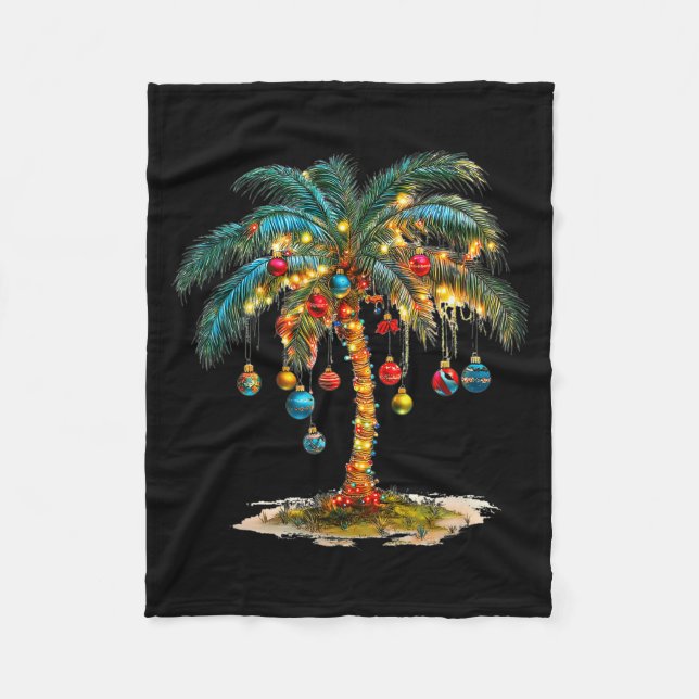 Couverture Polaire Christmas Palm Tree Women Funny Hawaiian Beach Tro (Devant)
