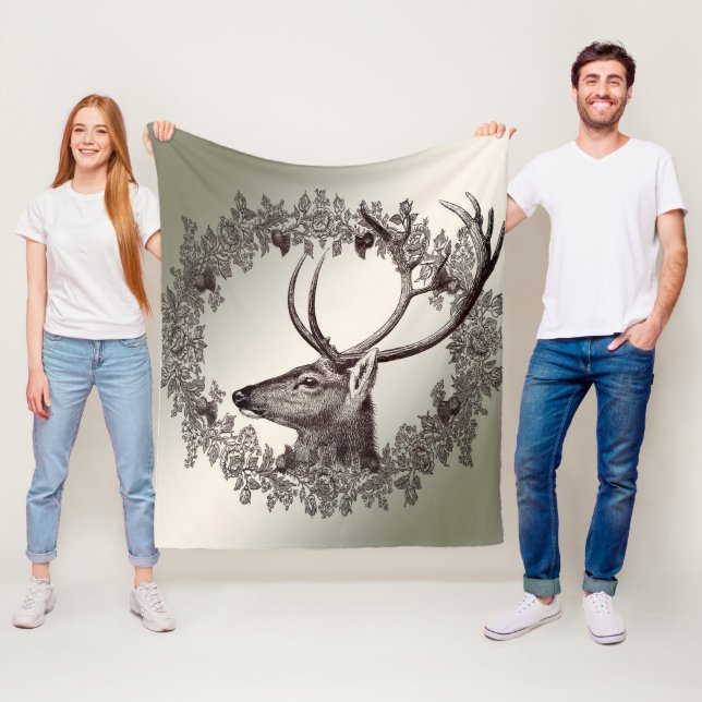 Couverture Polaire Christmas Party Floral Reindeer Golden Winter (En situation)