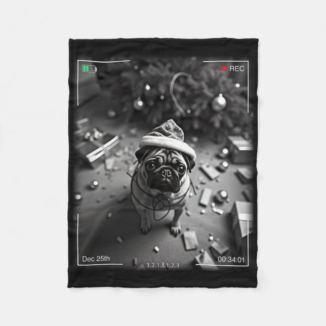 Couverture Polaire Christmas Pug Caught On Camera  (Devant)