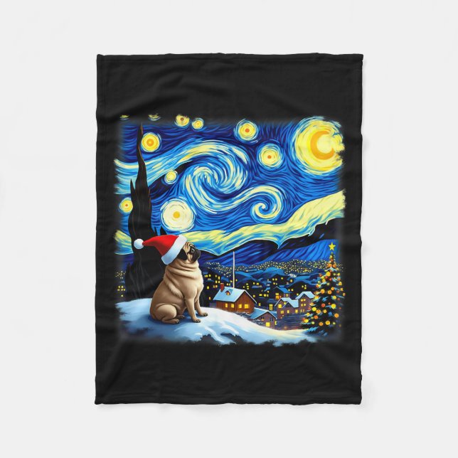 Couverture Polaire Christmas Pug Starry Night  (Devant)
