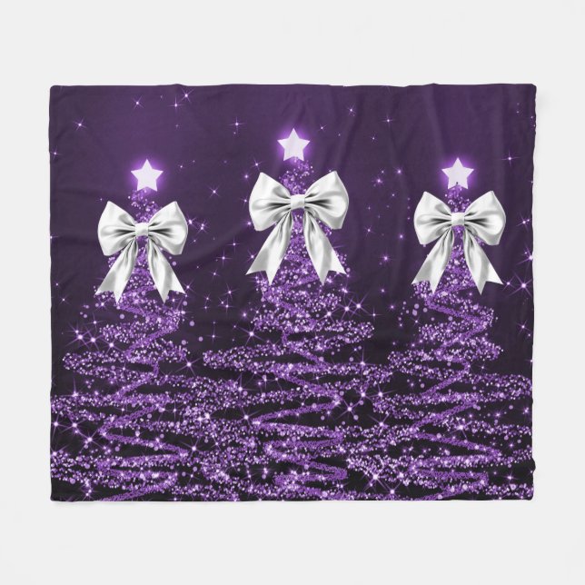 Couverture Polaire Christmas Sparkling Trees Purple Faux Silver Bow  (Devant (Horizontal))