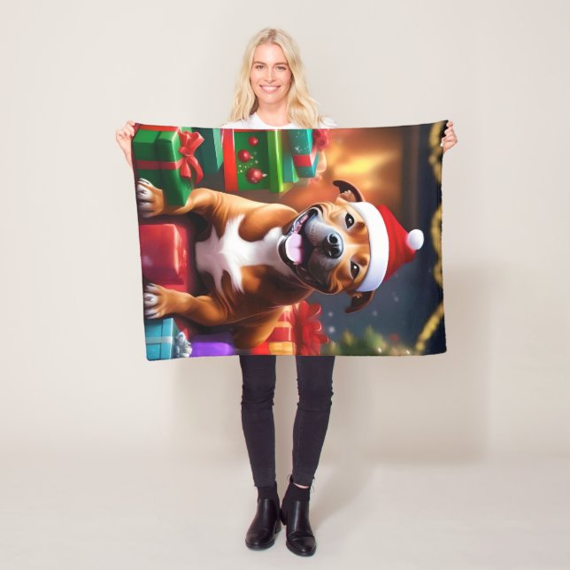Couverture Polaire Christmas Staffordshire Bull Terrier (En situation)