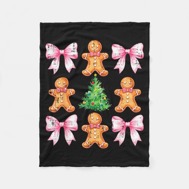 Couverture Polaire Christmas Tree Gingerbread Man Bow Pattern Xmas Gi (Devant)