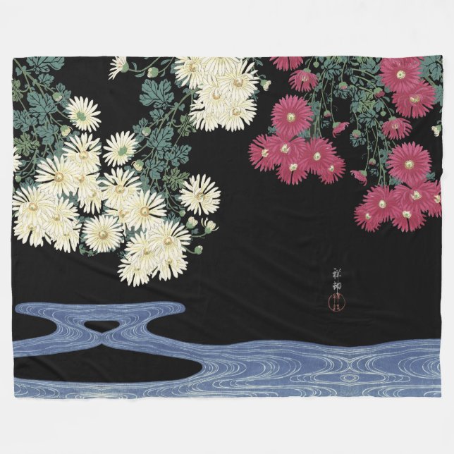 Couverture Polaire Chrysanthèmes, Eau courante, Floral japonais (Devant (Horizontal))