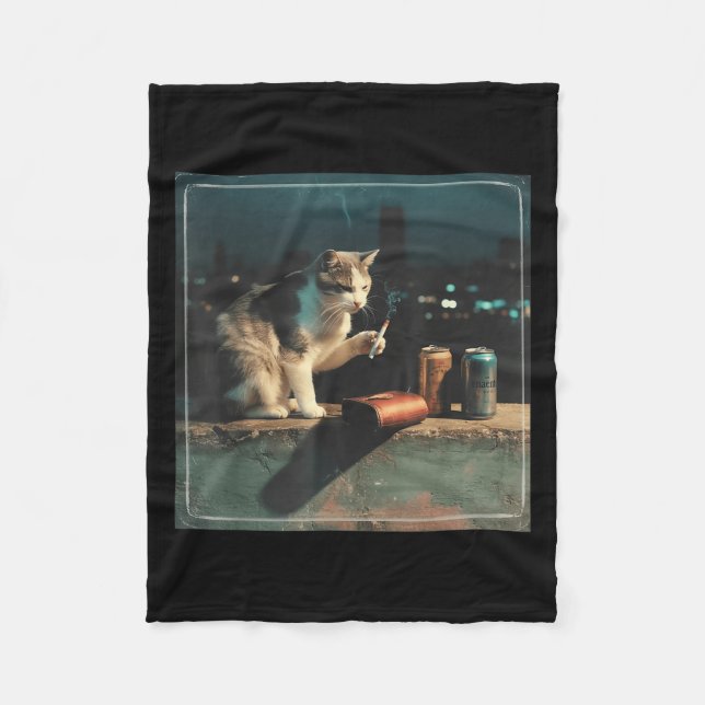 Couverture Polaire Cigarette Kitten Drôle Fumer Mème Chat Stud Cervea (Devant)