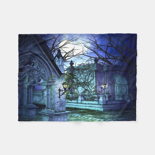 Couverture Polaire Cimetière effrayant avec cimetière et tombes (Devant (Horizontal))