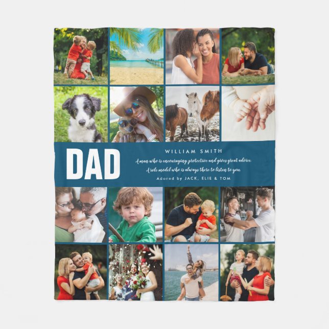 Couverture Polaire Citation papa16 Photo Collage bleu (Devant)