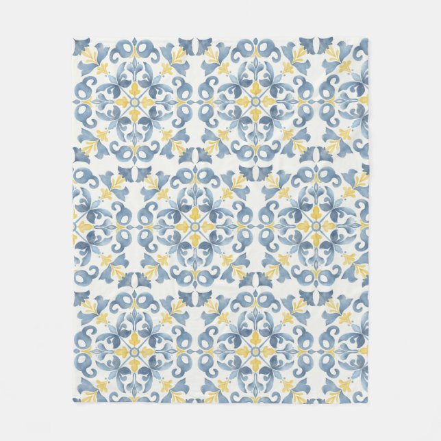 Couverture Polaire Citron en carrelage bleu italien (Devant)