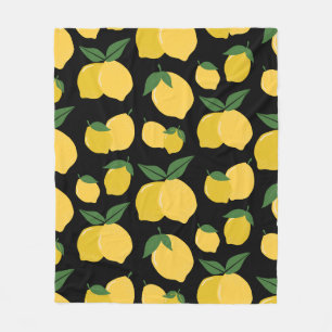 Couverture Polaire Citron Motif Fruit Rétro Jaune sur Noir