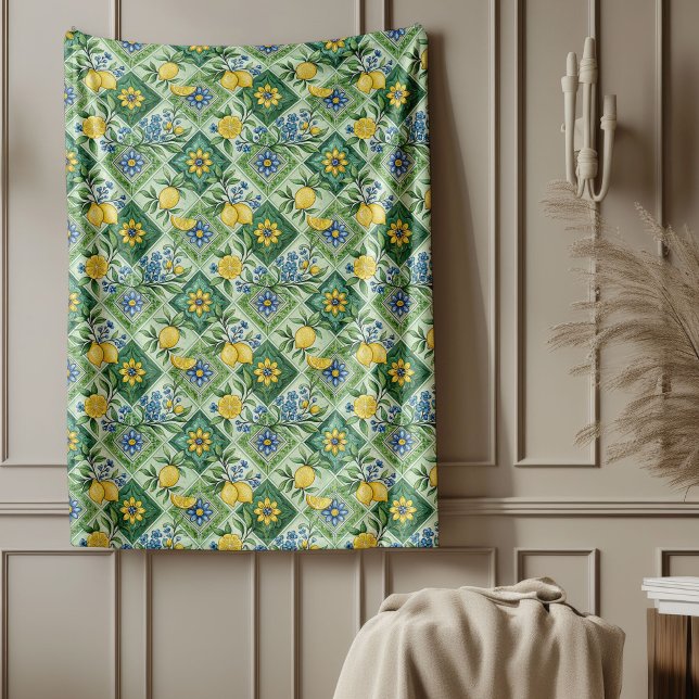 Couverture Polaire Citrons méditerranéens de luxe Motifs culturels ri (Luxury Mediterranean Lemons Rich Cultural Patterns Fleece Blanket)
