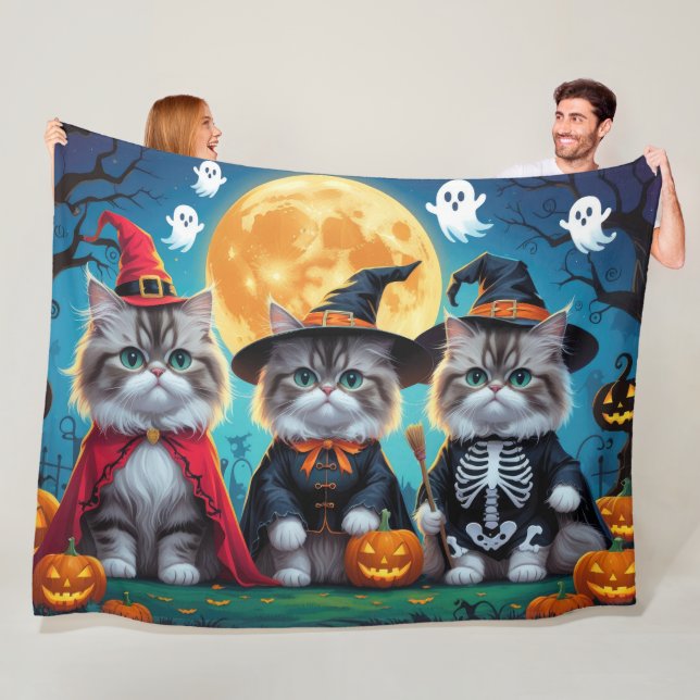 Couverture Polaire Citrouille de chats perses Halloween drôle (En situation)