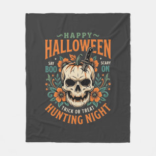 Couverture Polaire Citrouille de crâne de Halloween Chasse au design 
