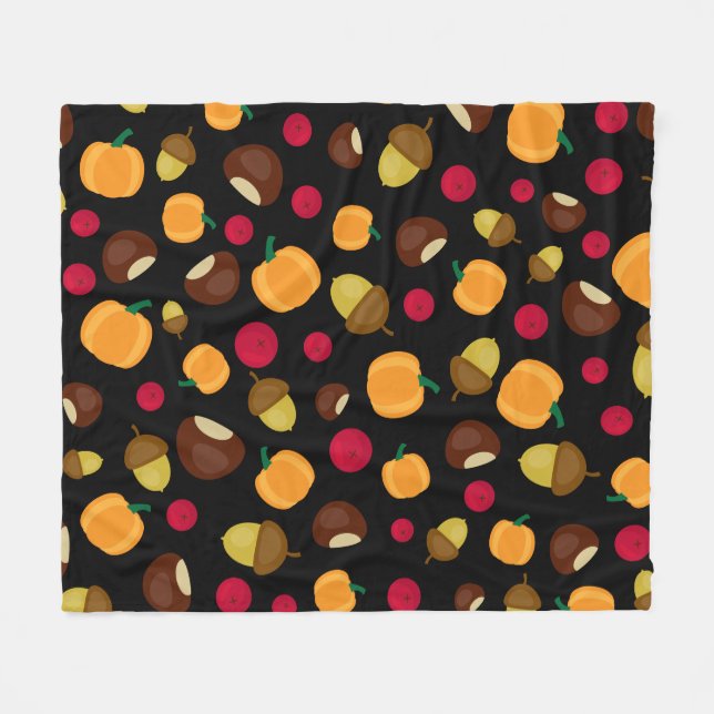 Couverture Polaire Citrouille de la chute noire Berries Motif de chât (Devant (Horizontal))