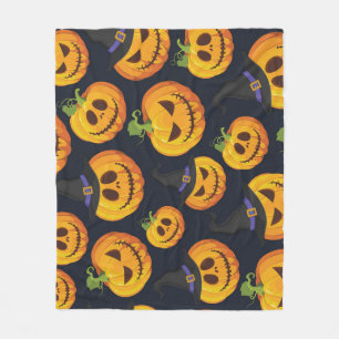 Couverture Polaire Citrouille d'Halloween : Motif de sorcière Vintage