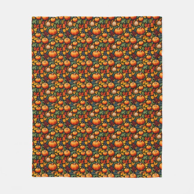 Couverture Polaire Citrouilles d'automne et baies (Devant)