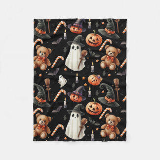 Couverture Polaire Citrouilles d'Halloween mignons, fantômes, nounour