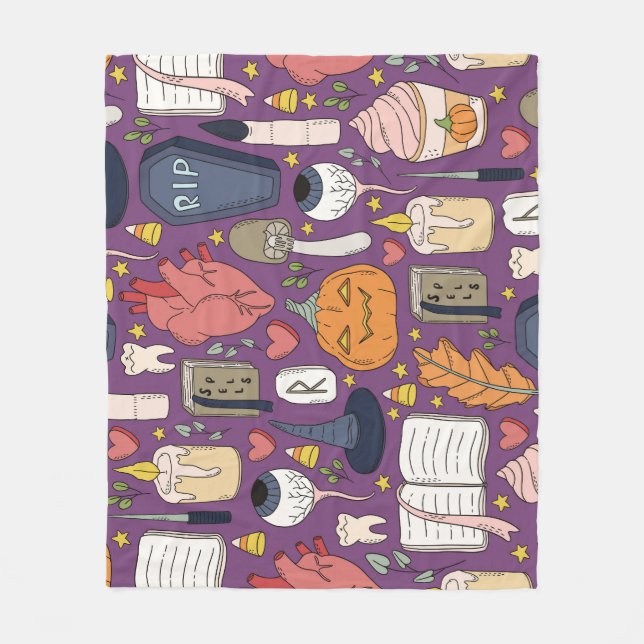 Couverture Polaire Citrouilles d'Halloween, motif sorcier sans coutur (Devant)