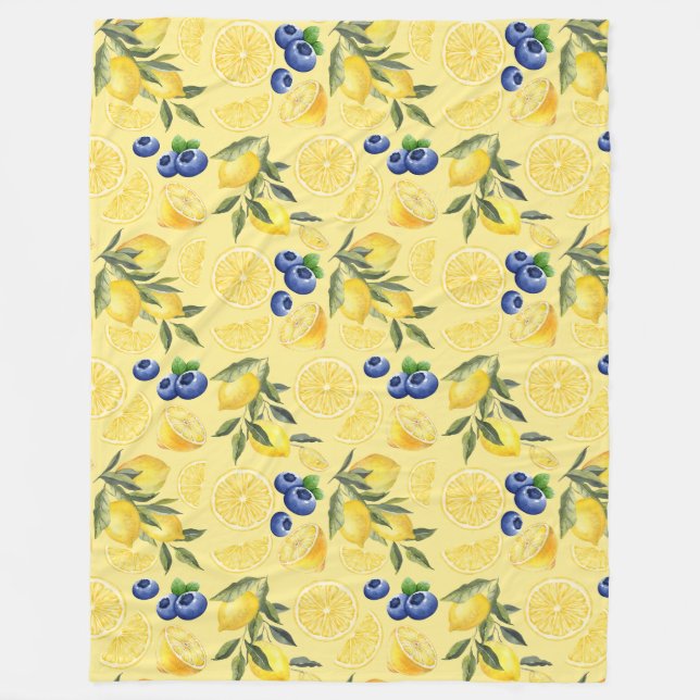 Couverture Polaire Citrus jaune et Motif de bleuets (Devant)