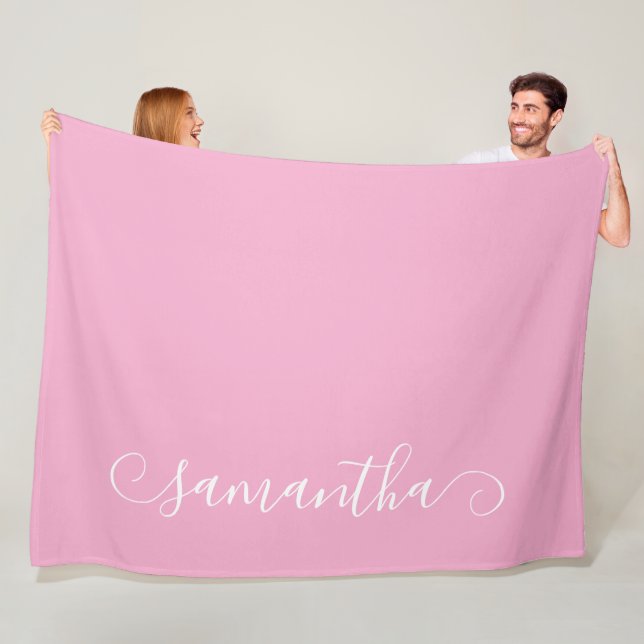 Couverture Polaire Clair rose et blanc Cute Curl Nom de la signature (En situation)