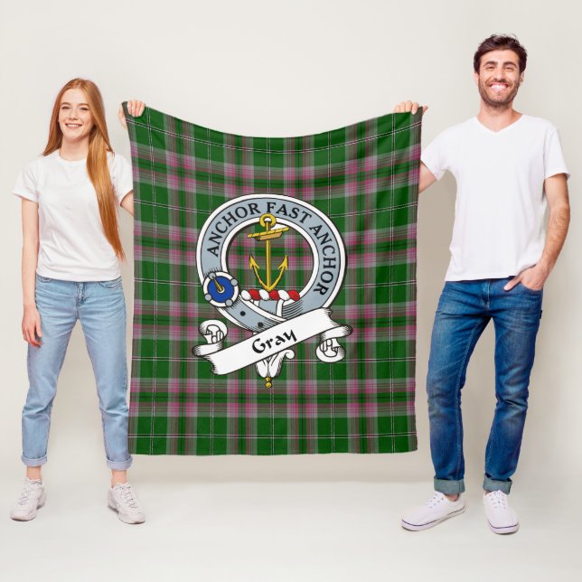 Couverture Polaire Clan de chasse gris Badge Tartan Plaid (En situation)