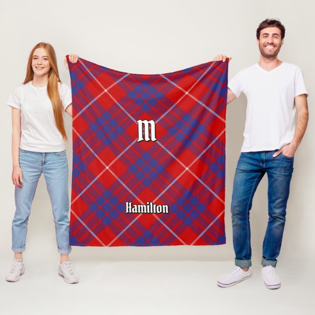 Couverture Polaire Clan Hamilton Red Tartan Fleece Blanche (En situation)