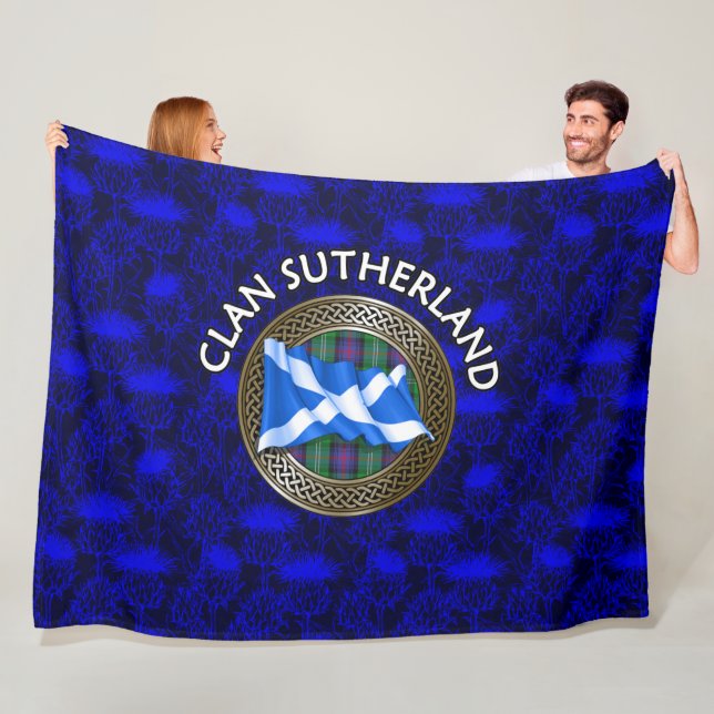 Couverture Polaire Clan Sutherland Tartan Knot & Drapeau (En situation)