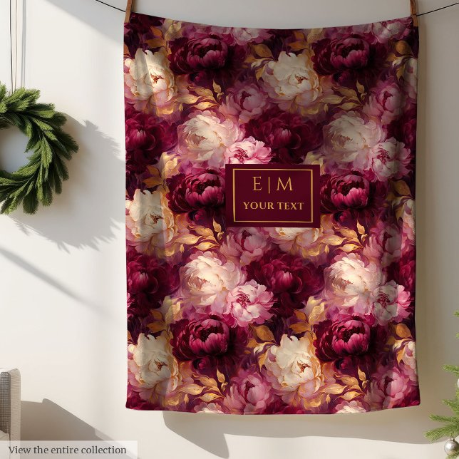 Couverture Polaire Classé Blush Bourgogne Or Personnalisé Boho Throw (Classy Blush Burgundy Gold Personalized Boho Throw Fleece Blanket)