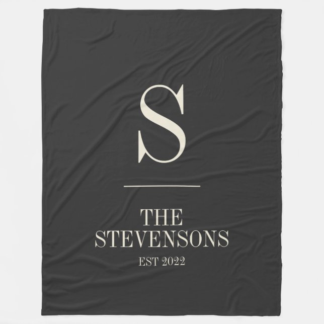 Couverture Polaire Classic Famille Monogramme Est Date Noir (Devant)