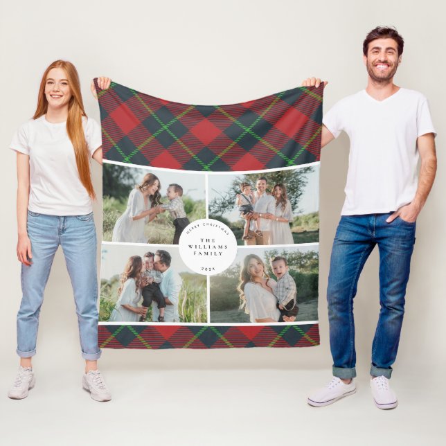 Couverture Polaire Classic Red and Green Plaid Family Photo Holiday (En situation)