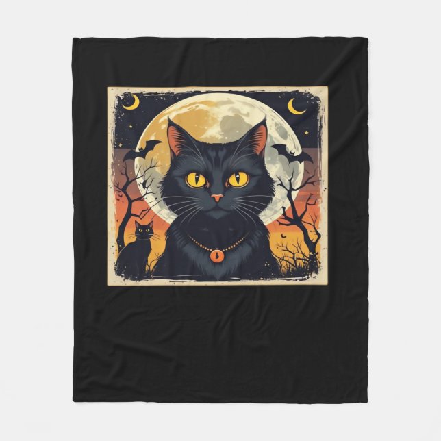 Couverture Polaire Classique Rétro Chat Noir Halloween T-Shirt Classi (Devant)