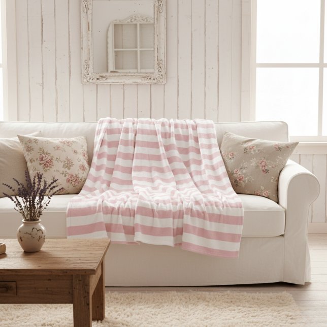 Couverture Polaire Classiquement Élégant Rose Pâle et Blanc Rayé (Classically Stylish Baby Pink and White Striped Fleece Blanket)