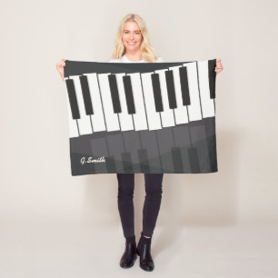 Couverture Polaire Clavier de piano noir et blanc Ajouter votre nom