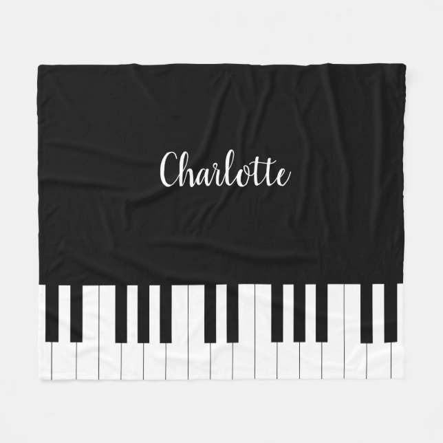 Couverture Polaire Clavier de piano noir et blanc simple et élégant (Devant (Horizontal))