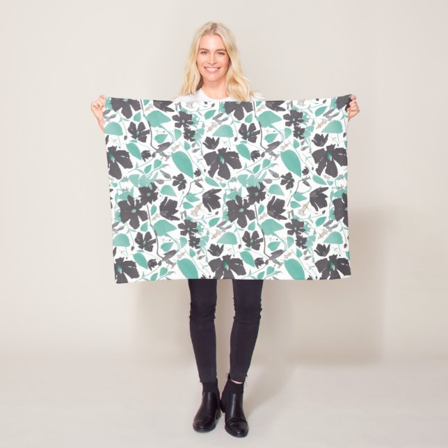 Couverture Polaire Clematis Flore Motif Chocolat Mint (En situation)