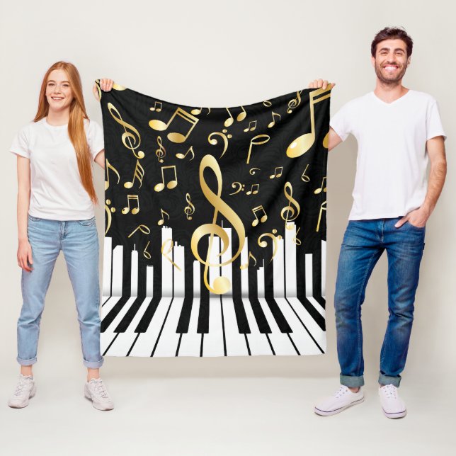 Couverture Polaire Clés de piano Musique Note d'or noir (En situation)